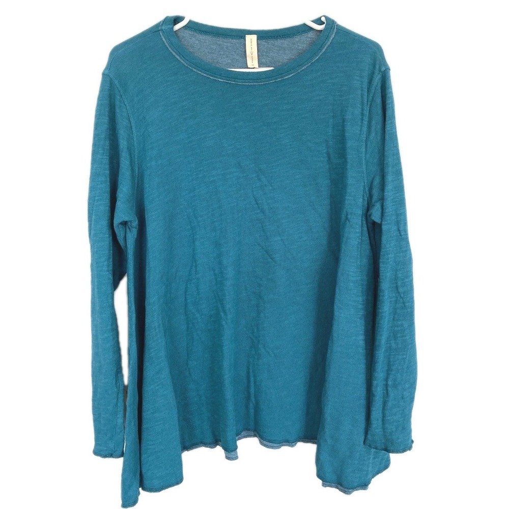 North Star Base Tunic Top Women M Oversized Teal Crew Neck Long Sleeve USA NWT